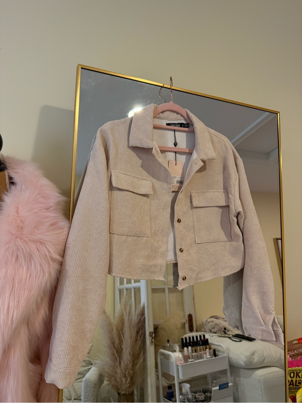 Missguided Cropped Corduroy Jacket in Light Beige